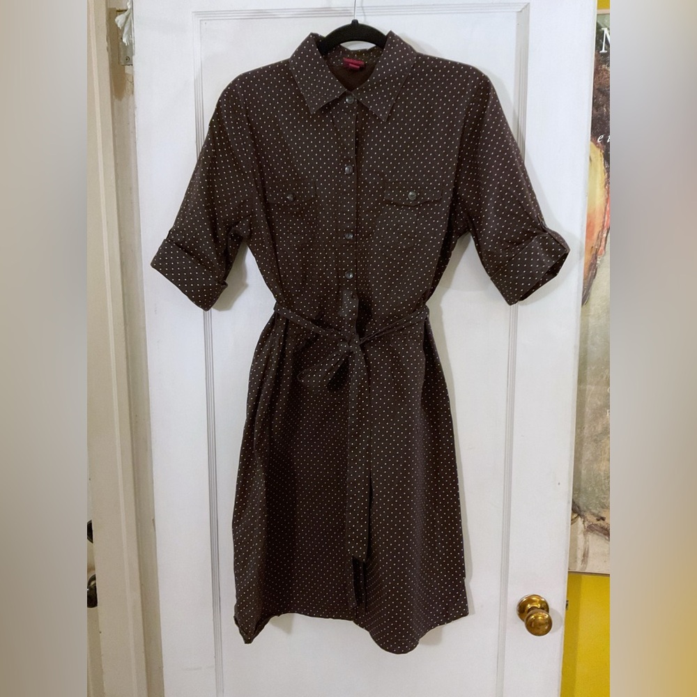 Merona Target XL Polka Dot Shirt Dress Brown